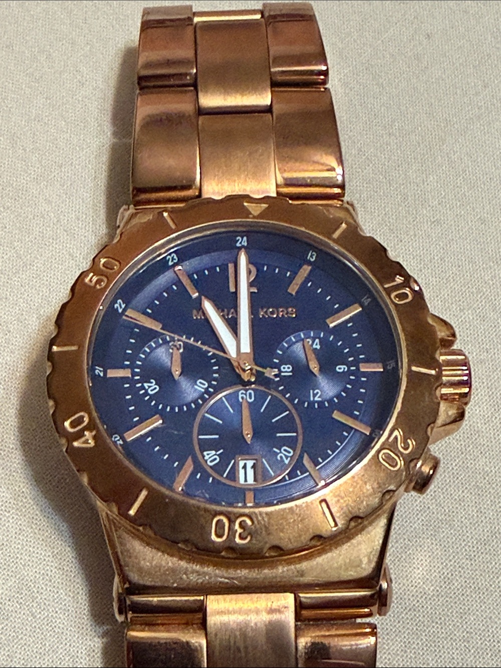 Michael Kors Rose Gold and Blue Chronograph Bracelet Watch - Picture 2 of 7